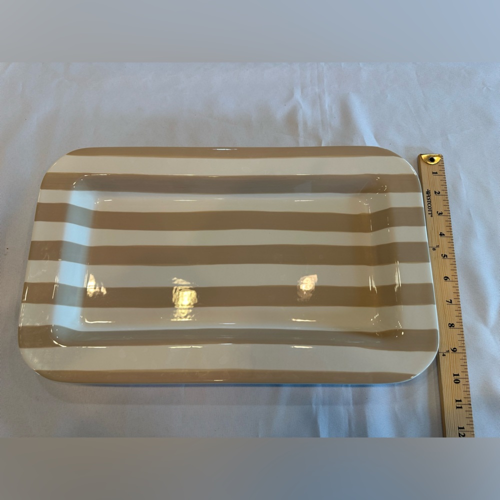 Coton Colors Happy Everything! Tan and White Striped Large Platter 16”x10” - Picture 7 of 7